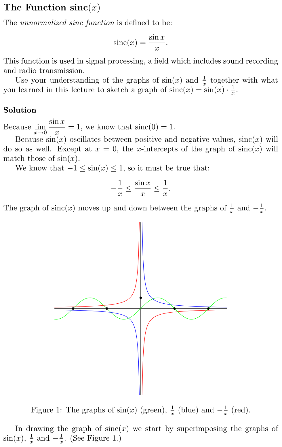 Answer The Function sinc(x)