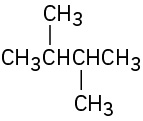 The molecular structure of 2,3-dimethylbutane with two tertiary carbons is represented.