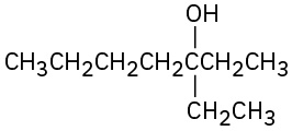 The structure shows a tertiary alcohol with a seven-carbon parent chain. Hydroxyl and ethyl groups are attached as substituents on C 3 of the chain.