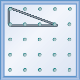 The figure shows a grid of evenly spaced dots. There are 5 rows and 5 columns. There is a rubber band style triangle connecting three of the three points at column 1 row 1, column 1 row 2,and column 4 row 2.
