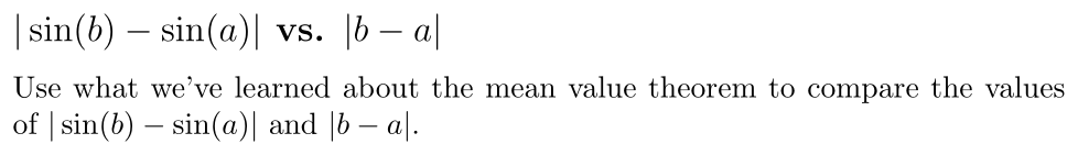 Problem | sin(b) − sin(a)| vs. |b − a|