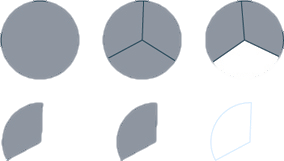 A circle divided into three sections, two of which are shaded.