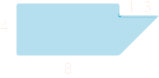 A blue geometric shape is shown. It looks like a rectangle with a triangle attached to the lower right side. The base of the rectangle is labeled 8, the height of the rectangle is labeled 4. The distance from the top of the rectangle to where the triangle begins is labeled 3, the top of the triangle is labeled 3.