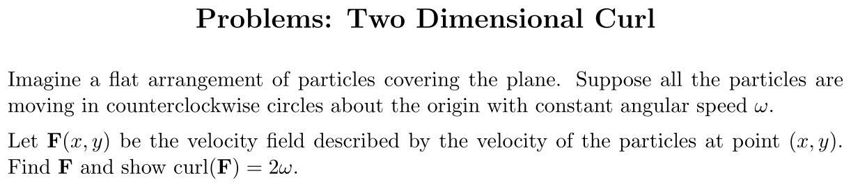 Problem Two Dimensional Curl