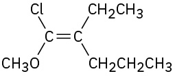 A double bond with chlorine (up) and methoxy (down) substituents on the left and ethyl (up) and n-propyl (down) substituents on the right.
