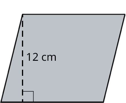 A parallelogram with its base marked 14 centimeters and height marked 12 centimeters.