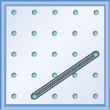 The figure shows a grid of evenly spaced dots. There are 5 rows and 5 columns. There is a rubber band style loop connecting the point in column 2 row 5 and the point in column 5 row 3.