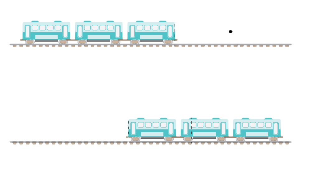 In part (a), a subway train moves from left to right from an initial position of x equals 4 point 7 kilometers to a final position of x equals 6 point 7 kilometers, with a displacement of 2 point 0 kilometers. In part (b), the train moves toward the left, from an initial position of 5 point 25 kilometers to a final position of 3 point 75 kilometers.
