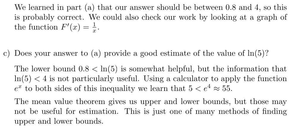 Answer Estimating ln(5)