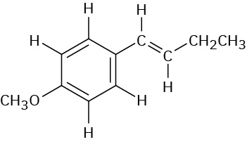 Two carbon atoms with a trans double bond in-between. C 1 is bonded to benzene with a methoxy group at C 4. C 2 is bonded to an ethyl group.