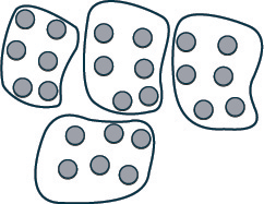 An illustration showing clusters of gray circles, with each group enclosed by an irregular outline, representing data grouping or segmentation.