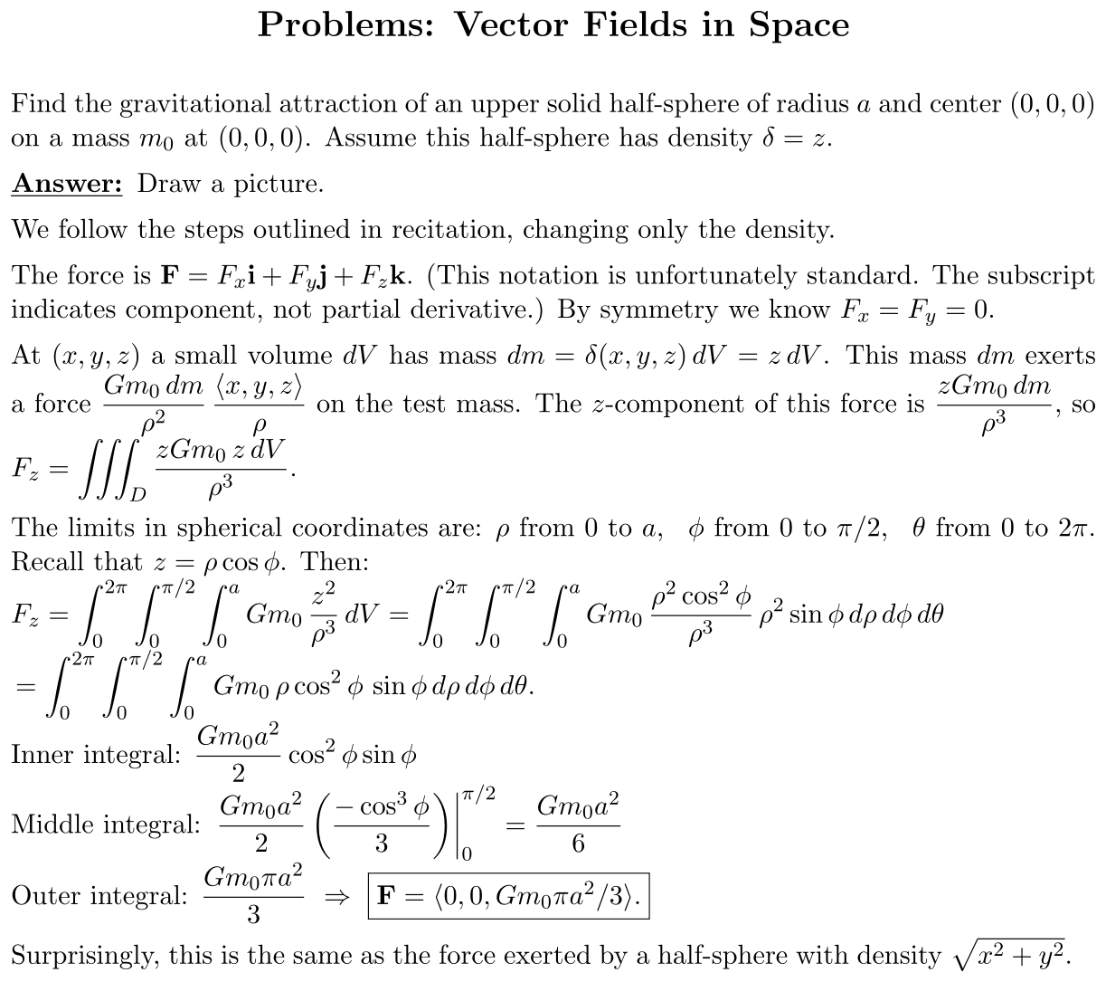 Answer Vector Fields in Space