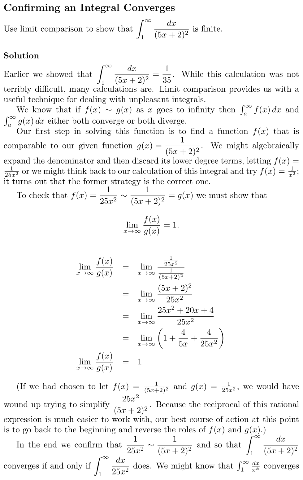 Answer Confirming an Integral Converges