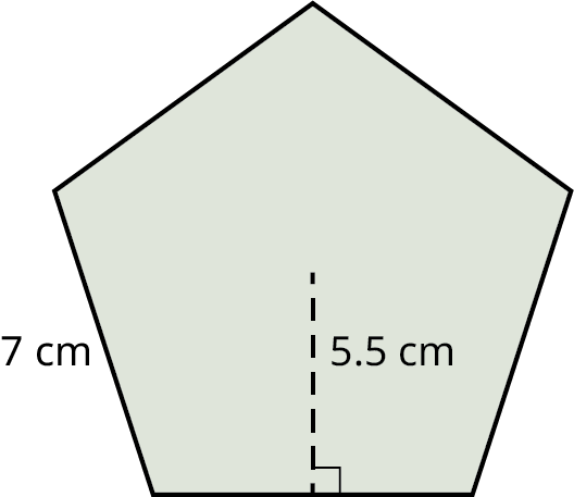 A pentagon. Each side measures 7 centimeters. The apothem is marked 5.5 centimeters.