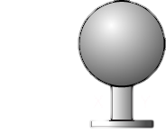 An elliptical with 3 pluses and a curvy line below represents a balloon. The second object shows a 3d sphere on a pedestal with the label x on the left side and y on the right side.