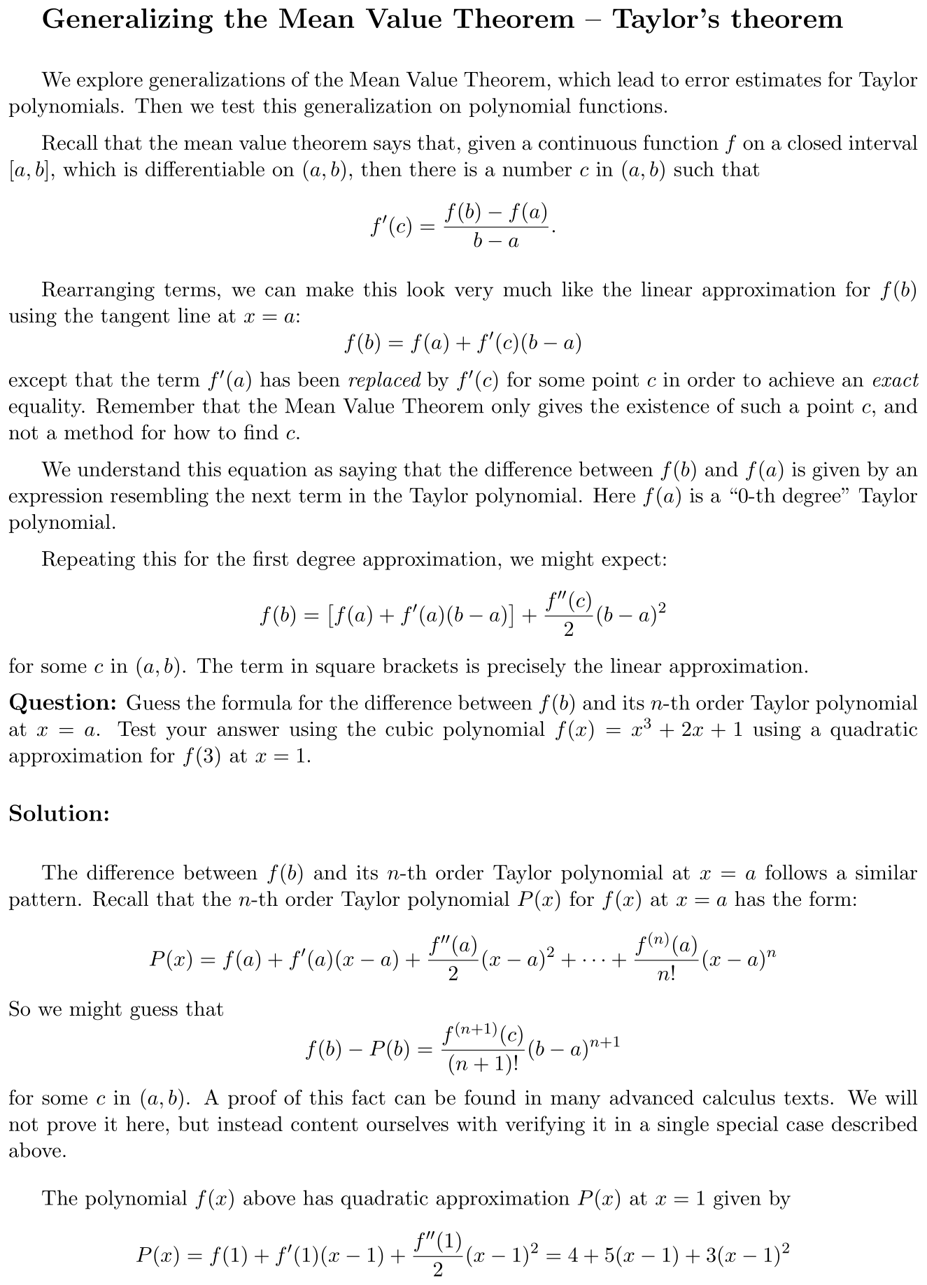 Answer Generalizing the Mean Value Theorem – Taylor’s theorem