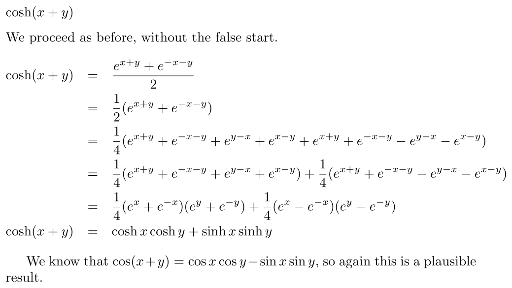 Answer Hyperbolic Angle Sum Formula