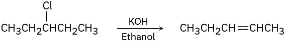 3-chloropentane reacts with K O H in ethanol to produce 2-pentene.