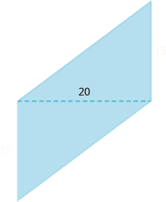 A geometric shape is shown. It is formed by two triangles. The shared base of the two triangles is labeled 20. The height of each triangle is labeled 15.