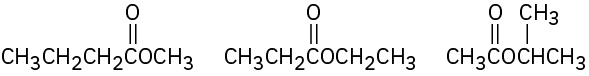 The molecular structures of three isomeric esters of ethyl propionate.