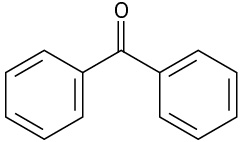 A central carbonyl group is bonded to two benzene rings, one on each side.