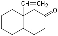 Structure of bicyclo[4.4.0]decane. C 1 has a vinyl group and C 3 has an oxo group.