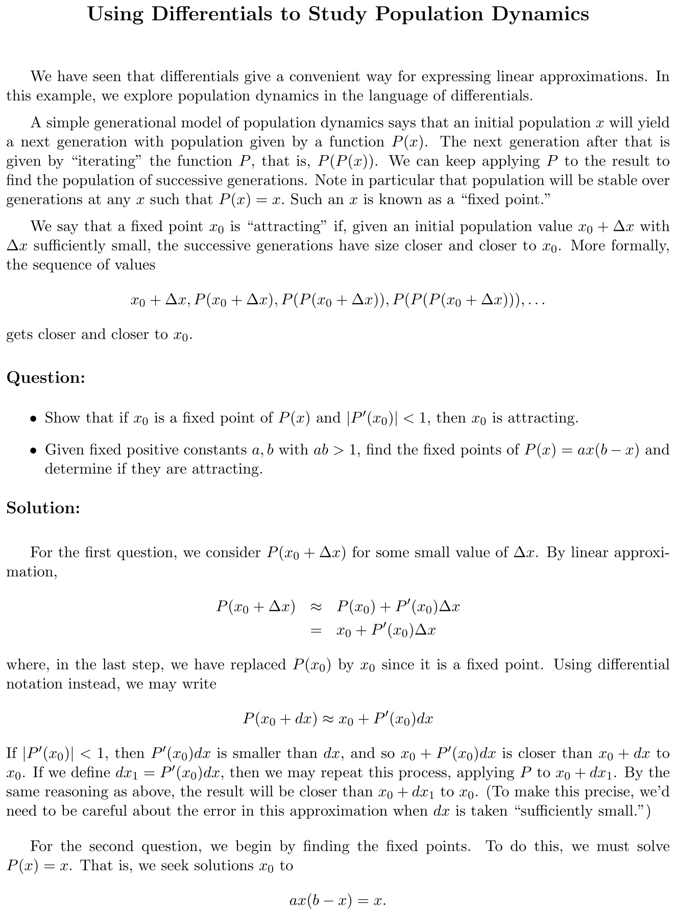 Answer Using Differentials to Study Population Dynamics