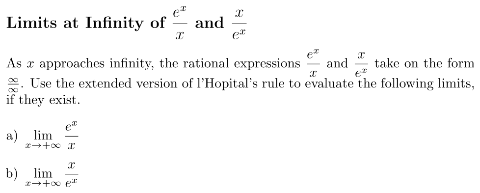 Problem Limits at Infinity of eˣ/x and x/eˣ