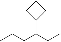 The C3 of a 6-carbon chain is bonded to a 4-membered carbon ring.