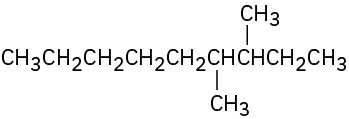 The molecular structure of 3,4-dimethylnonane is represented featuring a nine-carbon chain.