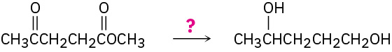 Methyl 4-oxopentanoate reacts with an unknown reagent represented by a question mark to form pentane-1,4-diol.