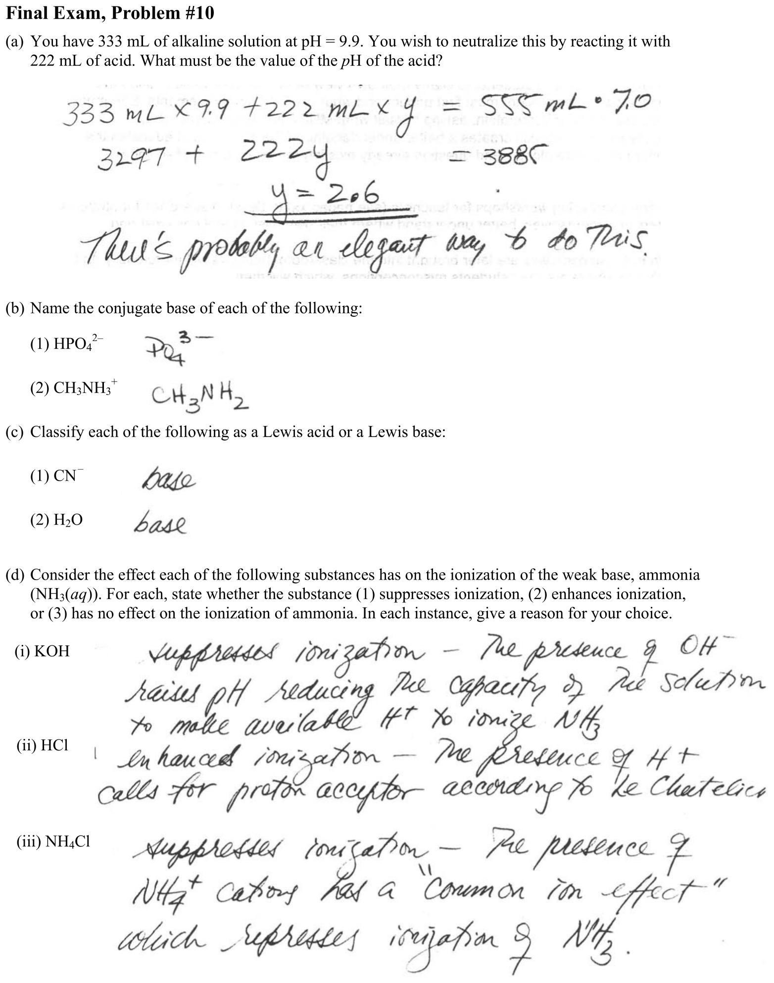 Answer Final Exam, Problem #10