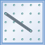 The figure shows a grid of evenly spaced dots. There are 5 rows and 5 columns. There is a rubber band style loop connecting the point in column 1 row 2 and the point in column 4 row 4.