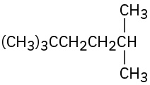 The molecular structure of 2,2,5-trimethylhexane featuring a six-carbon chain.