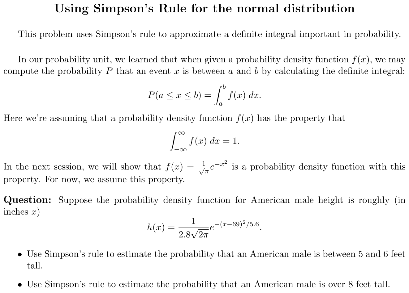 Problem Using Simpson’s Rule for the normal distribution
