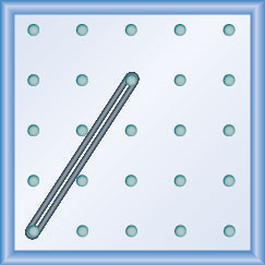 The figure shows a grid of evenly spaced dots. There are 5 rows and 5 columns. There is a rubber band style loop connecting the point in column 1 row 5 and the point in column 3 row 2.