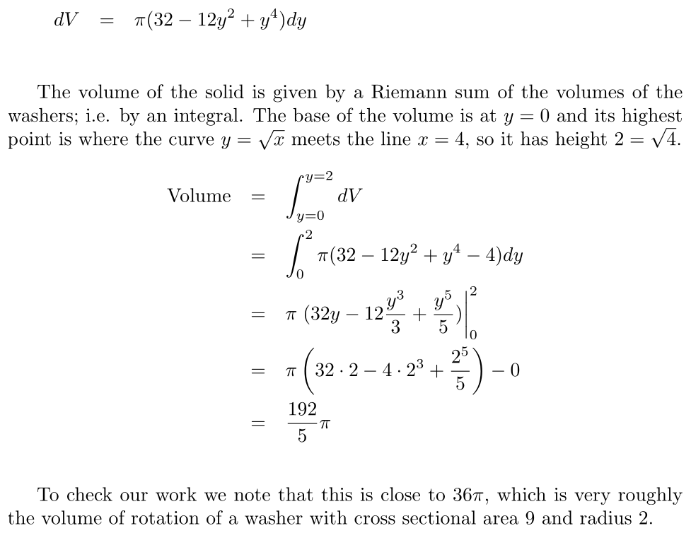 Answer Volume of Revolution Via Washers