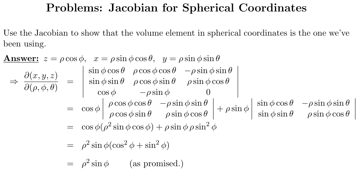 Answer Jacobian for Spherical Coordinates