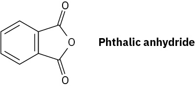 The structure shows phthalic anhydride where a benzene ring is fused with a cyclopentane-2,5-dione ring where the carbon atom in between the carbonyl groups is replaced by an oxygen atom.