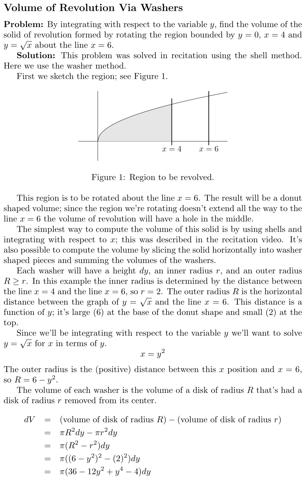 Answer Volume of Revolution Via Washers