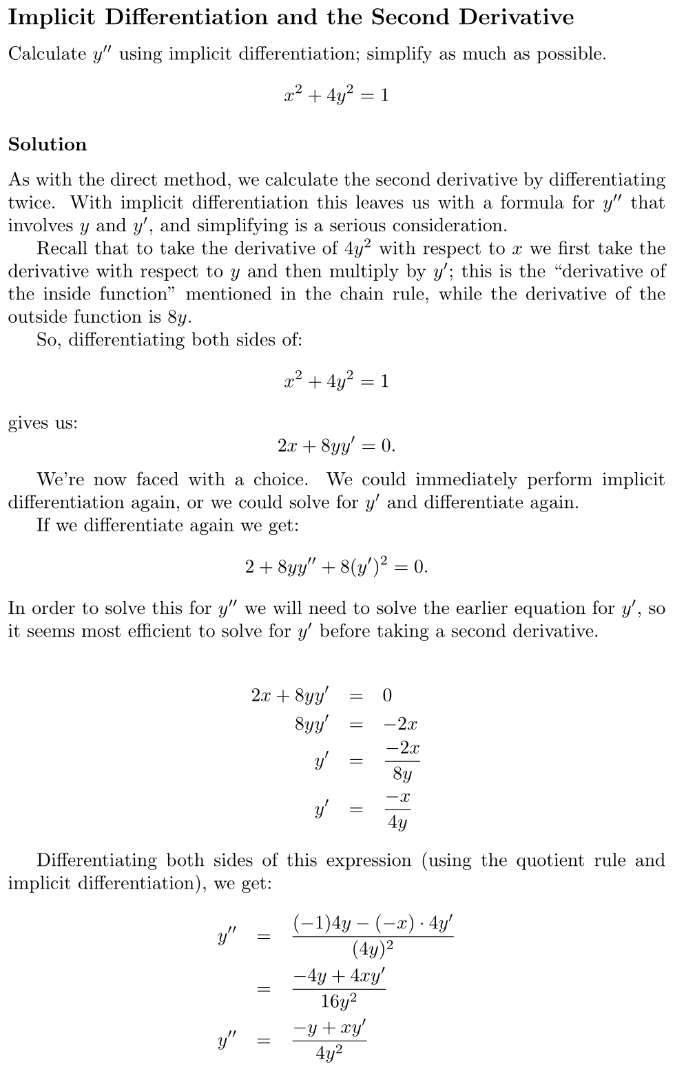Answer Implicit Differentiation and the Second Derivative