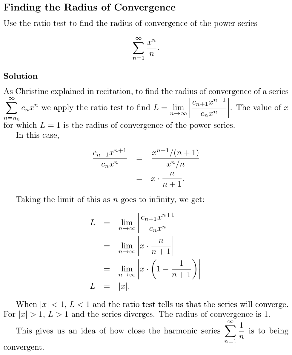 Answer Finding the Radius of Convergence