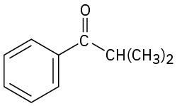 The structure of 2-methyl-1-phenyl-1-propanone where a central carbonyl group is bonded to a phenyl group on one side and an isopropyl group on the other.