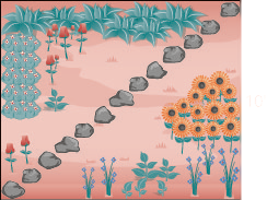 The figure is an illustration of a diagonal path of stones through a square garden with 10 foot sides.
