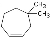 A seven-membered ring with a double bond. There are two methyl substituents on the same carbon, two carbons away from the double bond.