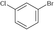 In a benzene ring, C 1 and C 3 are bonded to a bromine atom and a chlorine atom, respectively.