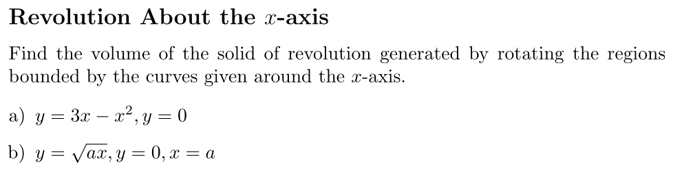 Problem Revolution About the x-axis