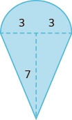 A geometric shape is shown. It is a rectangle attached to a semi-circle. The base of the rectangle is labeled 5, the height is 7.