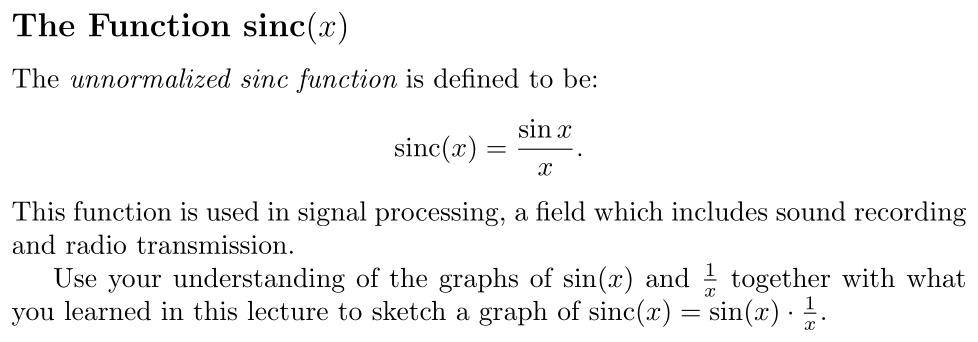 Problem The Function sinc(x)