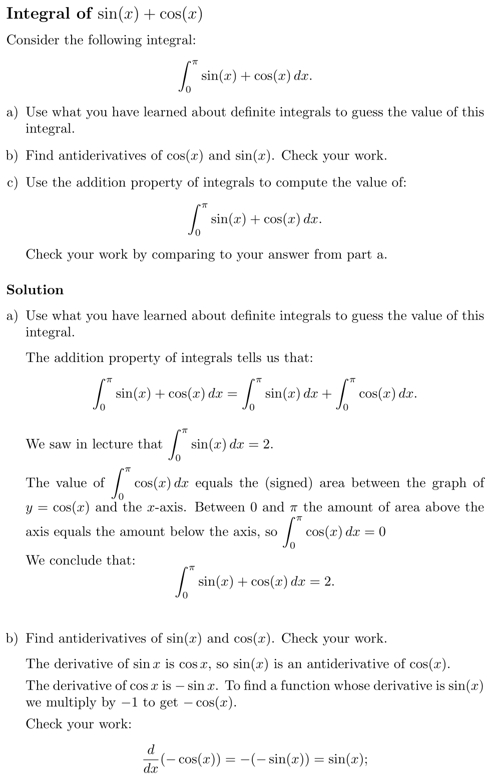 Answer Integral of sin(x) + cos(x)